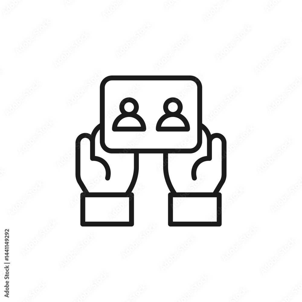 Poster hands presenting icon representing teamwork and collaboration in a professional business environment