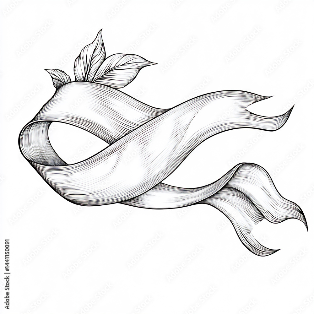 Poster elegant line art of a flowing ribbon, dynamic curve on a white background, decorative element
