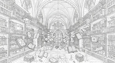 Obraz premium Ancient Magical Library with Floating Books