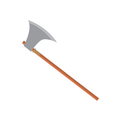 Battle axe with wooden handle. Vector