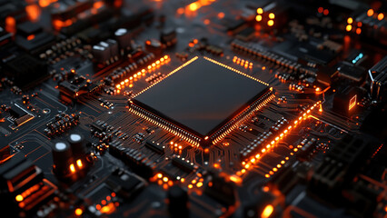 Obraz premium digital electronic chip components background, network 30