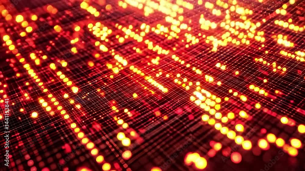 Poster red tech grid light dots animation background