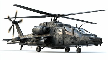 Modern military helicopter in a camouflage pattern against a plain background.