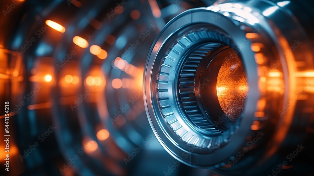 Poster close-up view of a futuristic mechanical system.