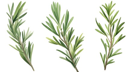 Fototapeta premium Detailed Hand Drawn Watercolor Set of Fresh Rosemary Branches for Herbal Design