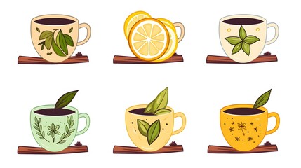 Colorful Set of Tea Cups for Green Tea Tastings and Elegant Dining Experiences