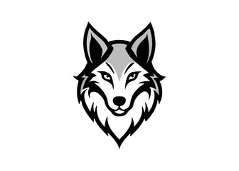 Naklejka premium Symbolic Wolf Portrait: A striking close-up portrait of a majestic wolf, rendered in a clean, minimalist style that captures the essence of the wild. This image embodies strength, intelligence.