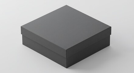 A Sleek, Square, Black Gift Box on a White Background. Perfect for Mockups and Design Presentations.  Clean Minimalist Style.