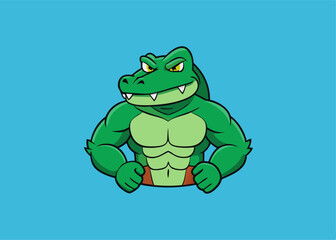 Fototapeta premium Powerful Alligator Icon: A muscular, green alligator, exudes strength and confidence. Its intimidating presence and powerful physique make it a symbol of raw, untamed energy.