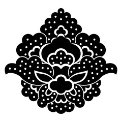 Stylized flower. Beautiful medieval Turkish motif. Floral design from Ottoman Empire. Black and white silhouette.