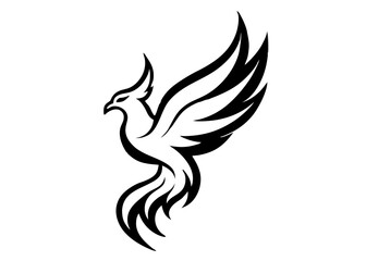Fototapeta premium Phoenix Ascending: A minimalist illustration captures the majestic phoenix in full flight, with a focus on grace, rebirth, and resilience through artistic design.