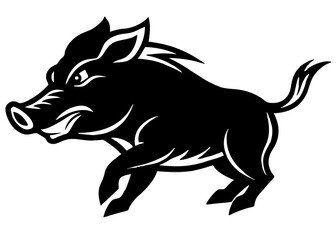 Obraz premium Wild Boar Illustration: A ferocious wild boar with menacing eyes and sharp tusks, charging forward with a fierce determination, captured in a bold, minimalist illustration style.