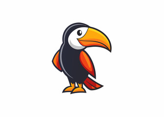 Naklejka premium Cute Cartoon Toucan: A cheerful cartoon toucan with a vibrant orange beak and black and orange plumage, perfect for children's illustrations or branding. 