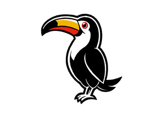 Fototapeta premium Cute Toucan Bird Portrait: A vibrant toucan perches, displaying its iconic oversized bill. With a captivating look, it epitomizes the allure of exotic birds, captured in a clean vector style. 
