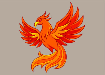 Obraz premium Phoenix Rising: A majestic phoenix, depicted with vibrant orange and red hues, soars with outstretched wings.
