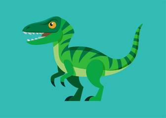 Fototapeta premium Green Raptor Icon: A vibrant illustration of a green raptor, captured in a dynamic pose against a bold backdrop, showcasing the essence of prehistoric power.