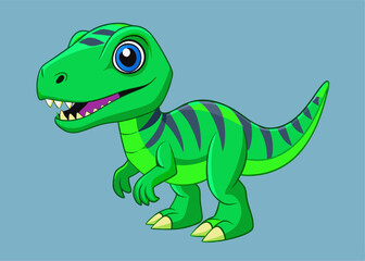 Cute Cartoon Dinosaur in vibrant green: A friendly and adorable cartoon dinosaur with a cheerful grin stands against a light blue backdrop, perfect for children's projects and playful designs.
