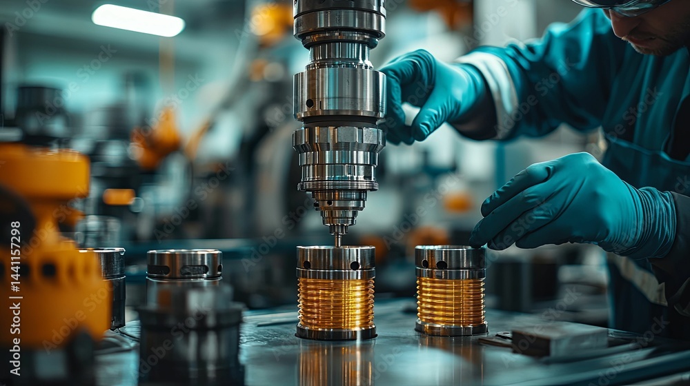 Aufkleber close-up view of a technician operating a machine in a factory.