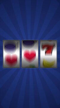 Slot machine displaying winning 777 combination