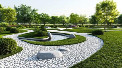 Fototapeta premium Serene Japanese garden paths and water feature