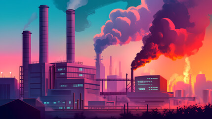 Obraz premium Zinc smelting furnace with thick smoke rising into an exhaust system. Sleep Furnace. Illustration