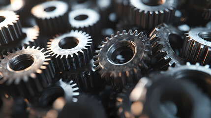 Pile of shiny and rusty metal gears and cogwheels, close up shot. ideal for concepts such as industry, mechanics, or engineering. Cogwheel Forge. Illustration