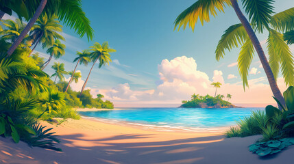 Obraz premium Beach exotic and tropical plants, holiday with sea and sun