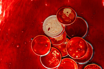 Euro Coins with Blood.Dirty bloody money.Macro Shot of Euro Coins in Blood .Money drowns in blood....