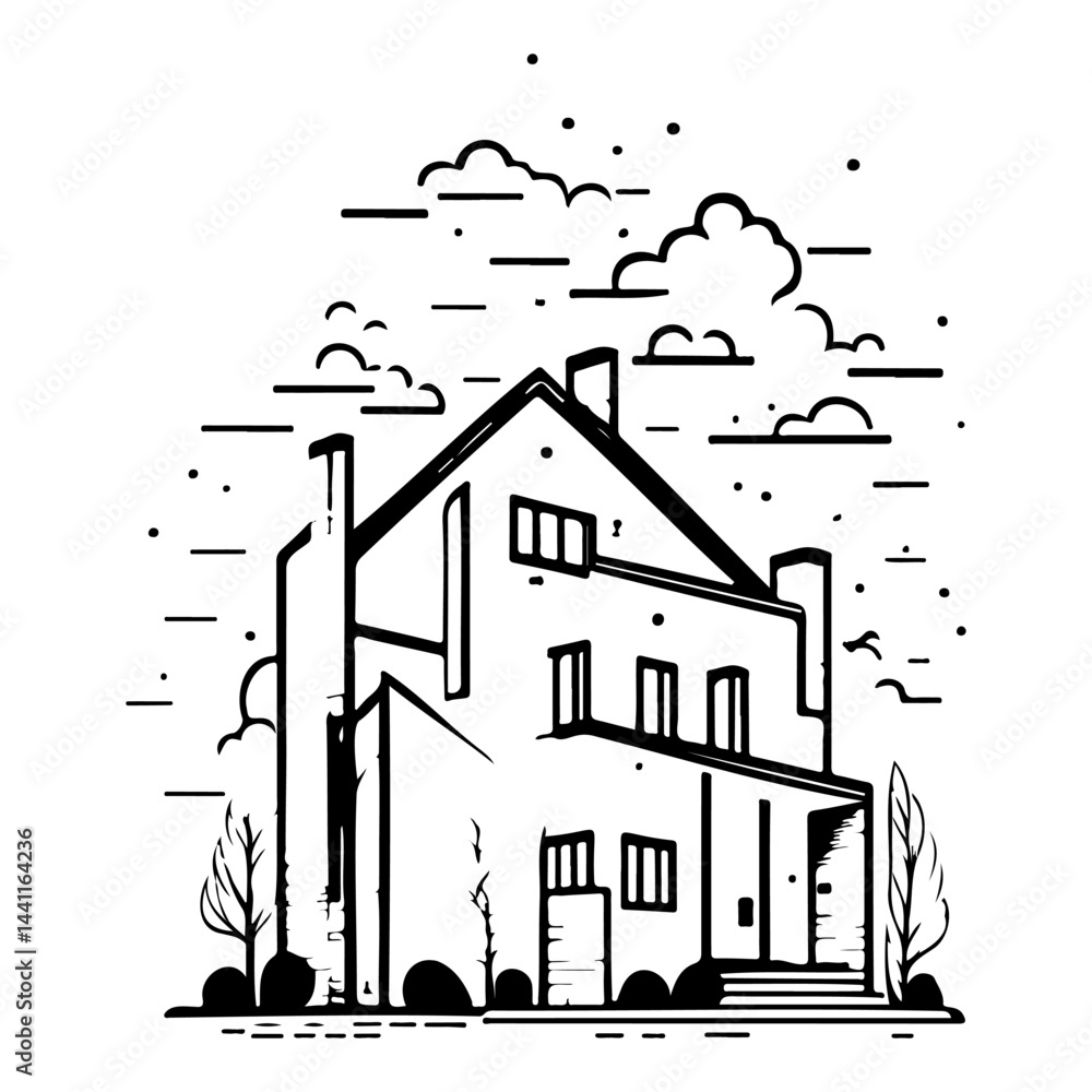 Poster elegant residential architecture with linear details in a minimalist vector design