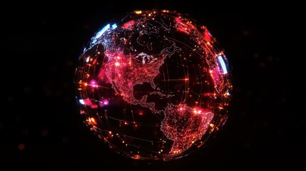 Obraz premium Holographic globe with network nodes, world connection, international business.
