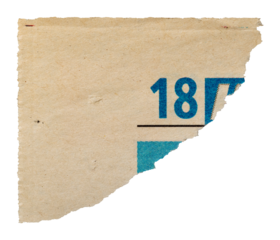 Scrap of old yellowed newspaper isolated element to create a collage