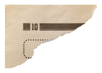 Yellowed torn corner of newspaper, isolated tear of vintage paper page