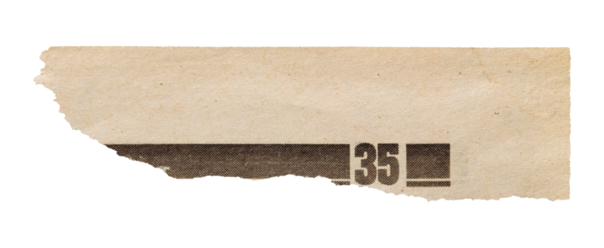 Torn strip of aged brown newspaper, isolated vintage page tear