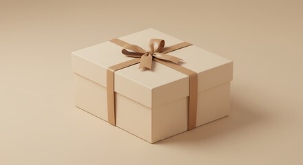 Elegant Beige Gift Box with Brown Ribbon Bow: A Minimalist Present