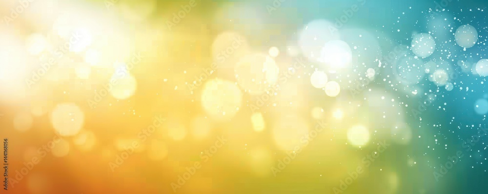 Poster abstract blurred background with warm golden and cool blue hues featuring soft glowing bokeh lights 
