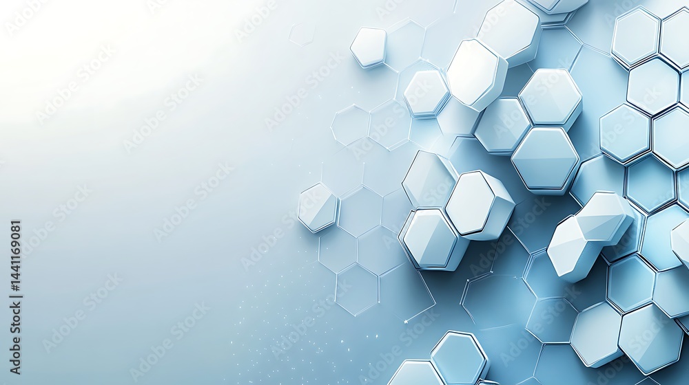 Poster abstract hexagonal pattern in light blue tones