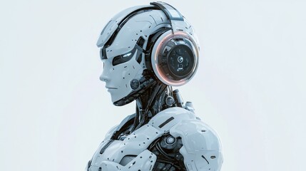 Fototapeta premium Futuristic humanoid robot with headphones showcasing advanced technology features