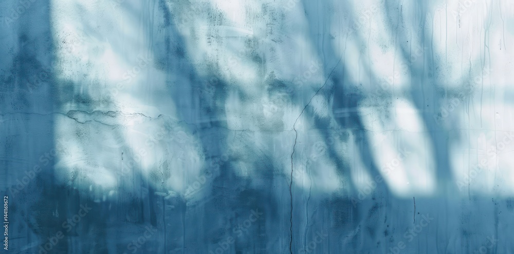 Poster abstract blue and white wall with light and shadow patterns creating a calm and mysterious atmospher