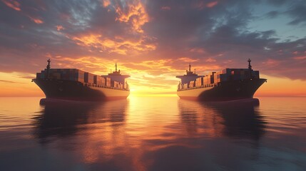 Obraz premium Two Container Ships at Sunset
