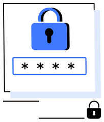 Blue padlock above password field with masked characters emphasizes digital protection. Ideal for cybersecurity, internet privacy, data encryption, login screens, authentication processes, fraud