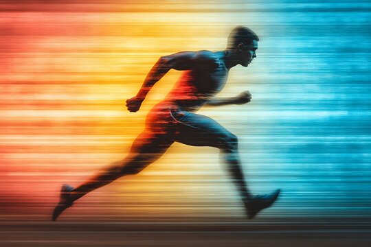 Running athlete in motion blur dynamic energy fitness speed vibrant colors sport healthy