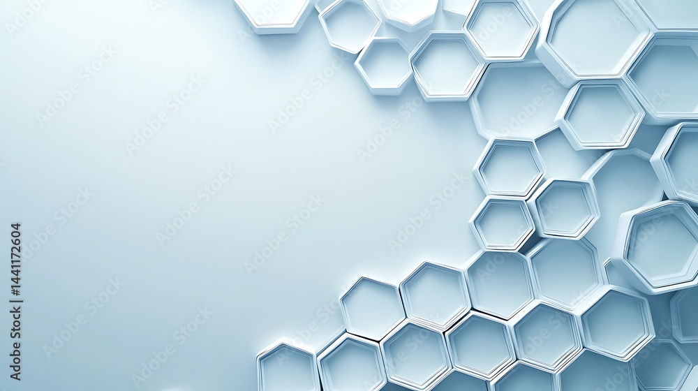 Poster abstract hexagonal pattern in light blue tones