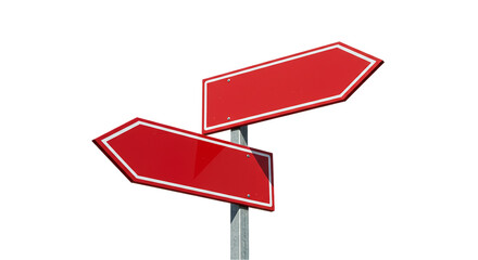 Two red direction signs with white borders pointing in different directions on a metal pole hand draw element design icon - obrazy, fototapety, plakaty