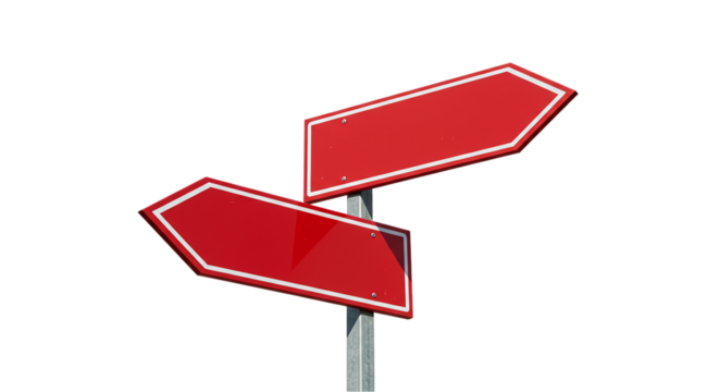 Two red direction signs with white borders pointing in different directions on a metal pole hand draw element design icon