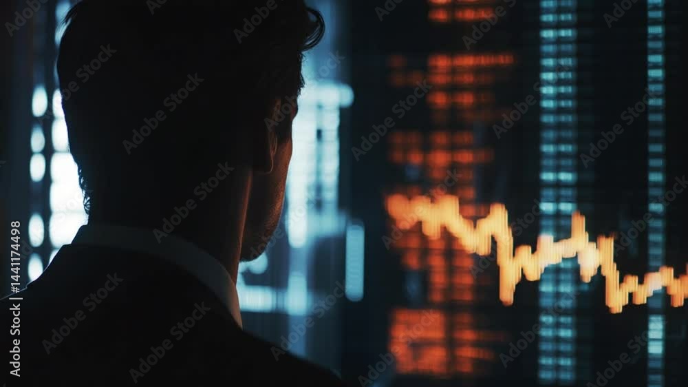 Aufkleber intense view of stock market analysis by a professional trader inside dark environment