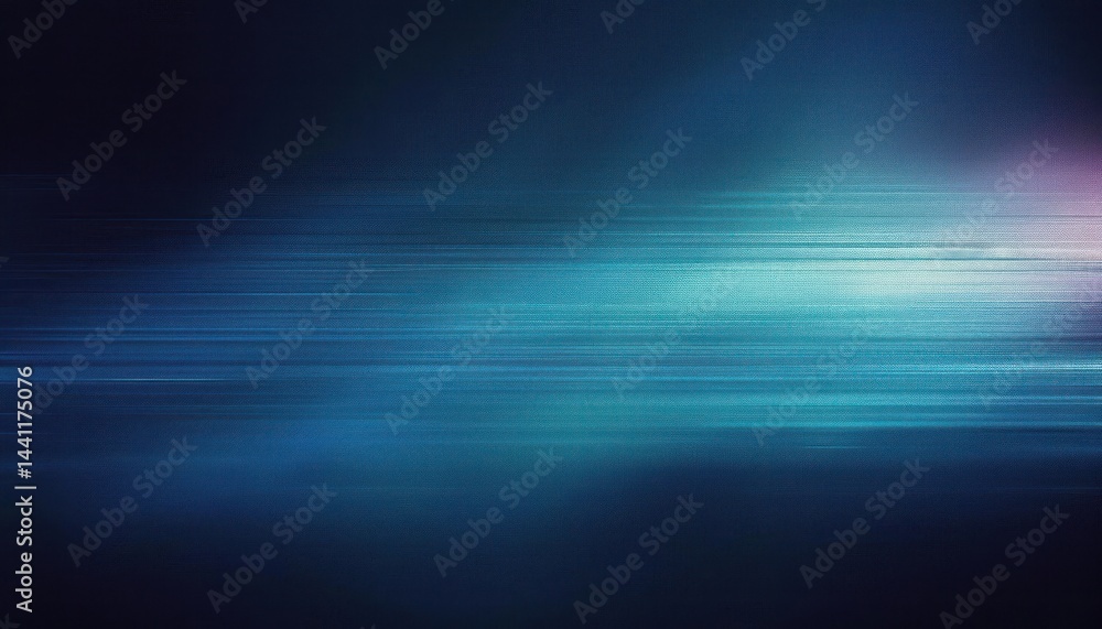 Poster abstract horizontal blue and teal light streaks on dark background with soft pink glow creating a ca