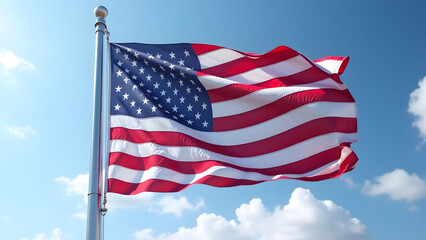 Obraz premium The US flag waves majestically in this HD image, showcasing crisp stars and stripes under perfect American daylight conditions.
