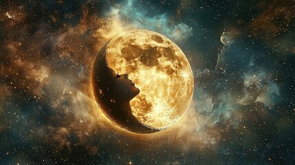 Fototapeta premium A celestial fairy kissing the moon, sending love across the universe.