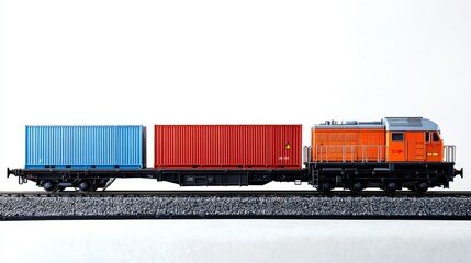 Obraz premium Model Train with Colorful Freight Containers on Track with Simple Background