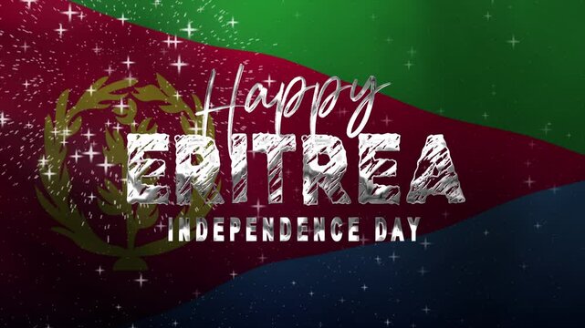 Flag of Eritrea celebrates Independence Day with a cheerful message. Suitable for holiday greetings, social media posts, and event promotions.